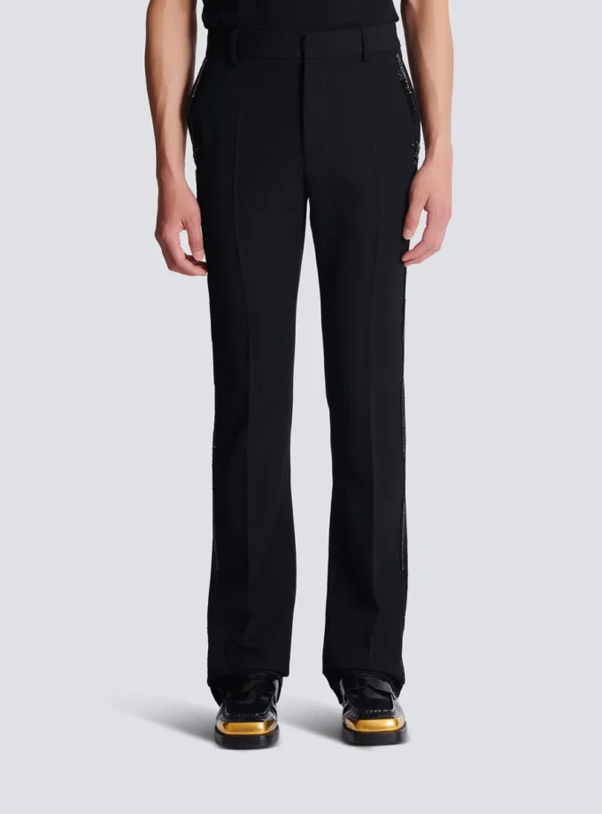 Straight-leg wool trousers with crystal embroidery Straight-leg wool trousers with crystal embroidery