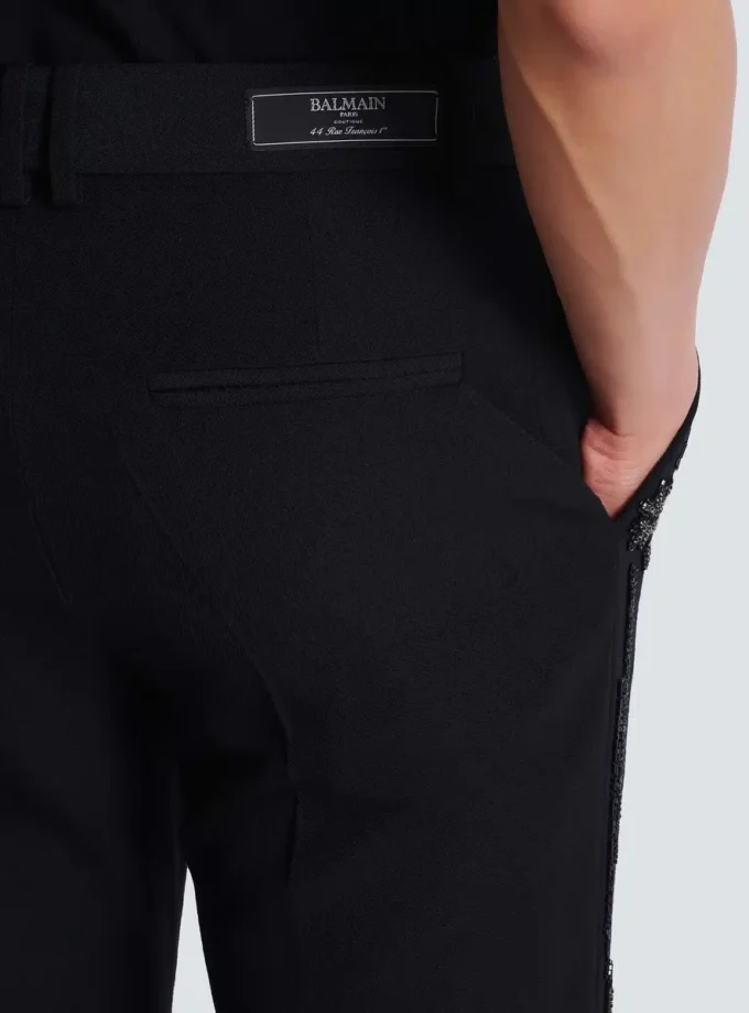 Straight-leg wool trousers with crystal embroidery Straight-leg wool trousers with crystal embroidery
