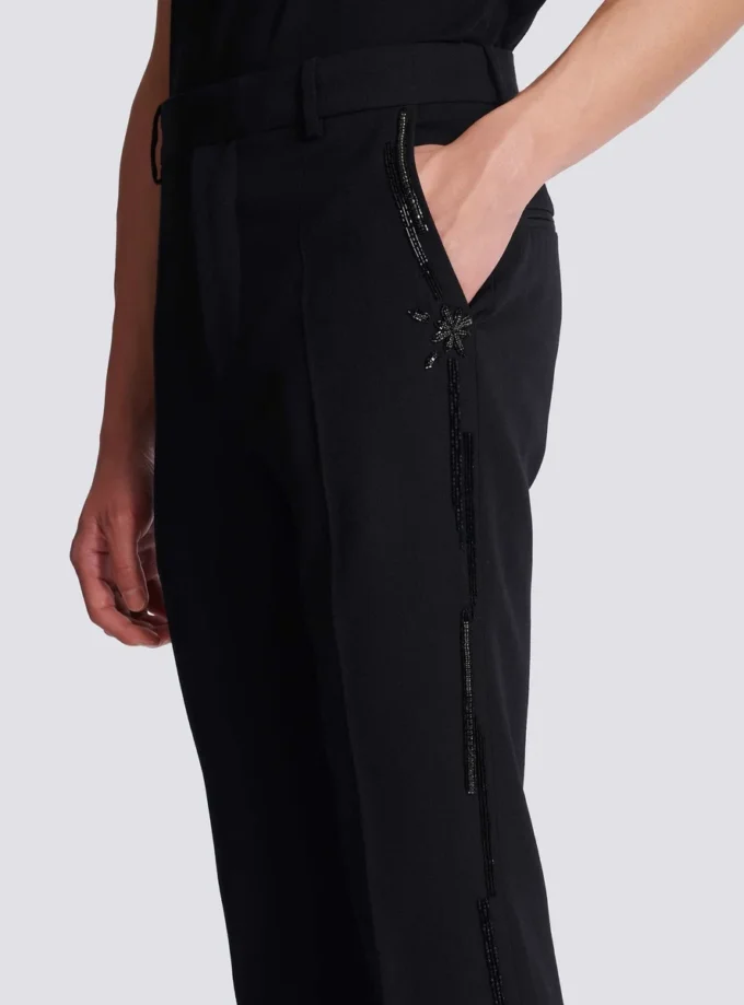 Straight-leg wool trousers with crystal embroidery Straight-leg wool trousers with crystal embroidery