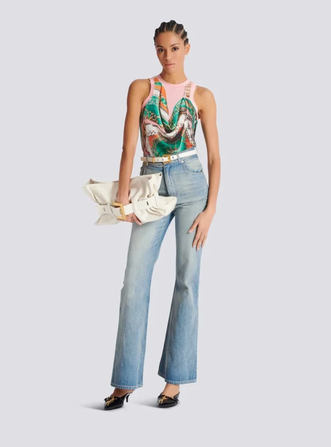 Trompe-l’œil-style Balmain Foulard print vest top Trompe-l’œil-style Balmain Foulard print vest top
