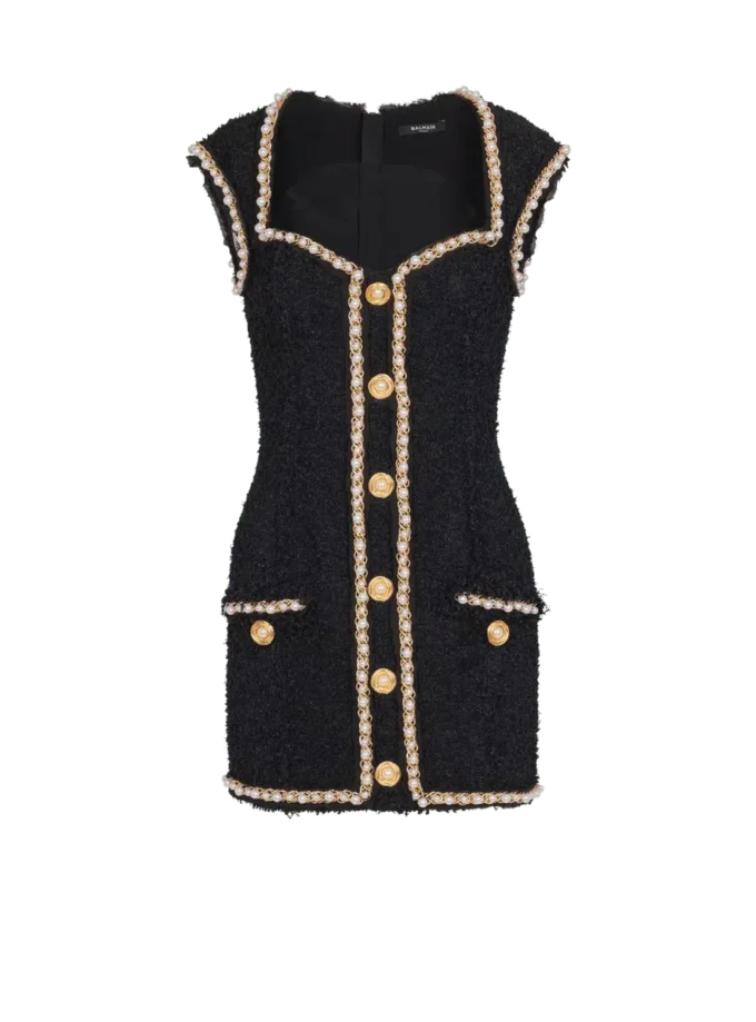 Tweed dress with pearl trim Tweed dress with pearl trim