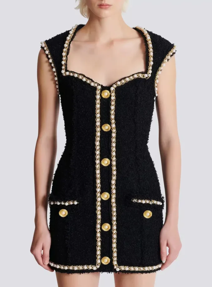 Tweed dress with pearl trim Tweed dress with pearl trim