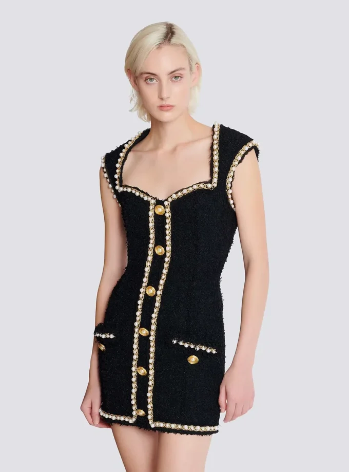 Tweed dress with pearl trim Tweed dress with pearl trim