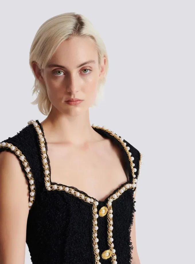 Tweed dress with pearl trim Tweed dress with pearl trim