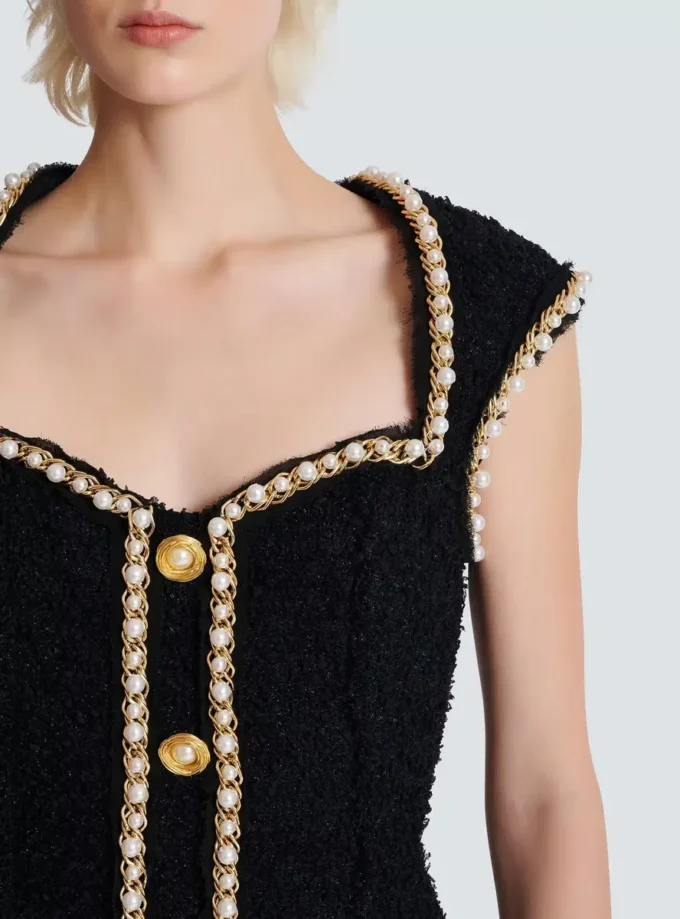 Tweed dress with pearl trim Tweed dress with pearl trim