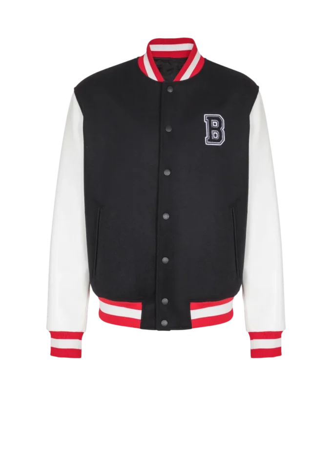 Varsity wool and faux leather jacket