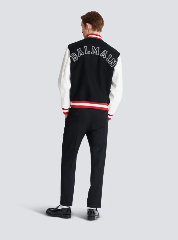 Varsity wool and faux leather jacket