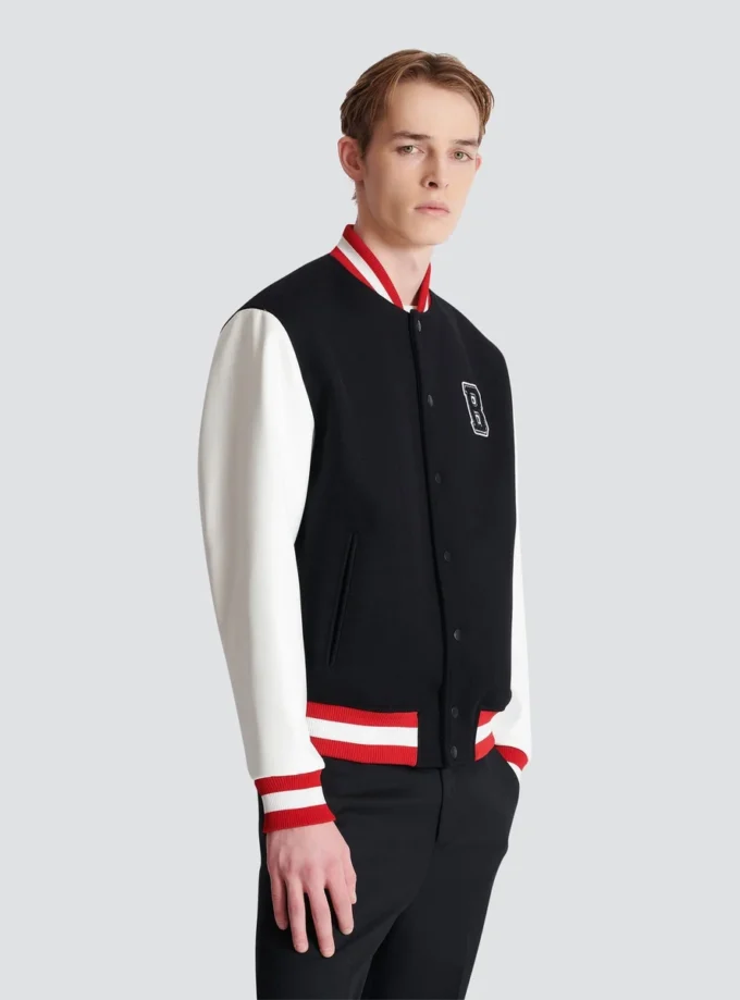 Varsity wool and faux leather jacket