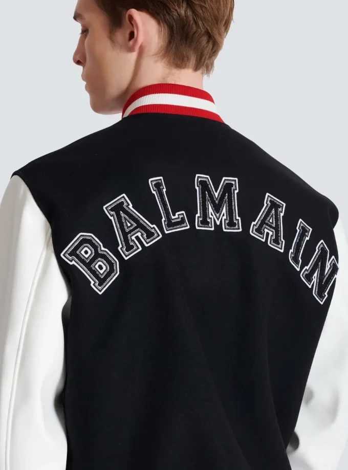 Varsity wool and faux leather jacket