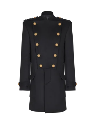 Wool and cashmere coat with detachable bib front Wool and cashmere coat with detachable bib front