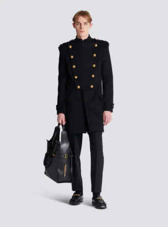 Wool and cashmere coat with detachable bib front Wool and cashmere coat with detachable bib front