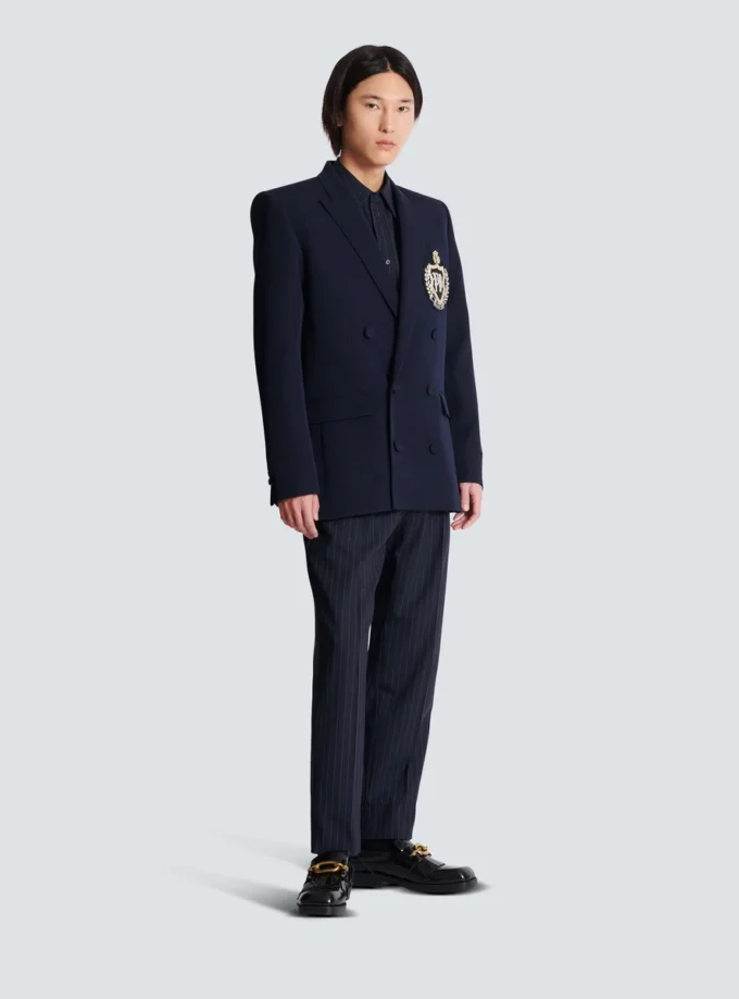 Wool blazer with crystal patch
