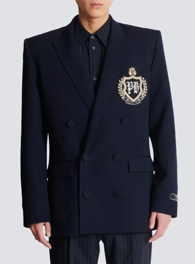 Wool blazer with crystal patch