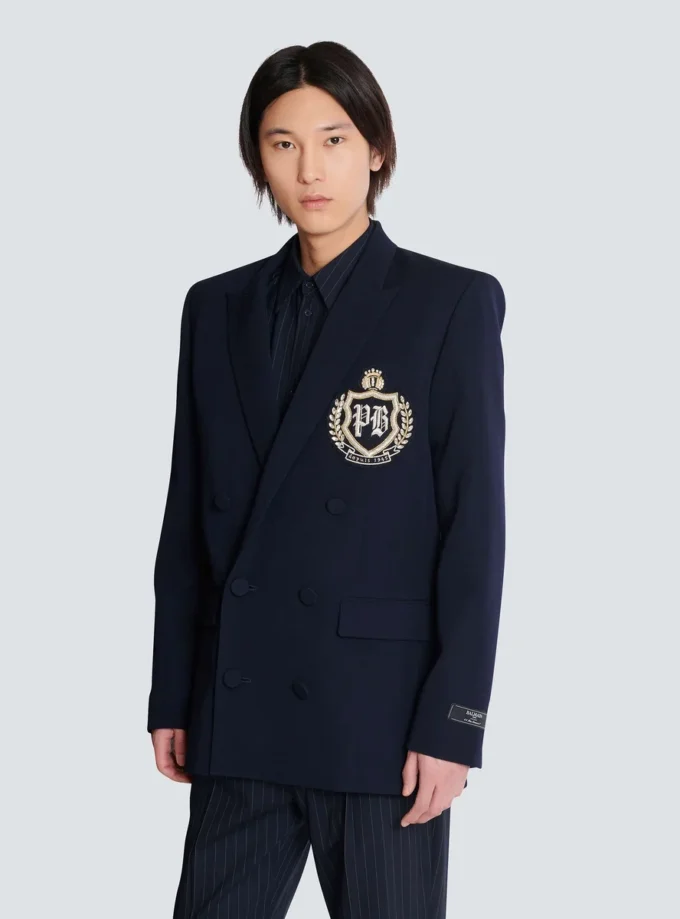 Wool blazer with crystal patch