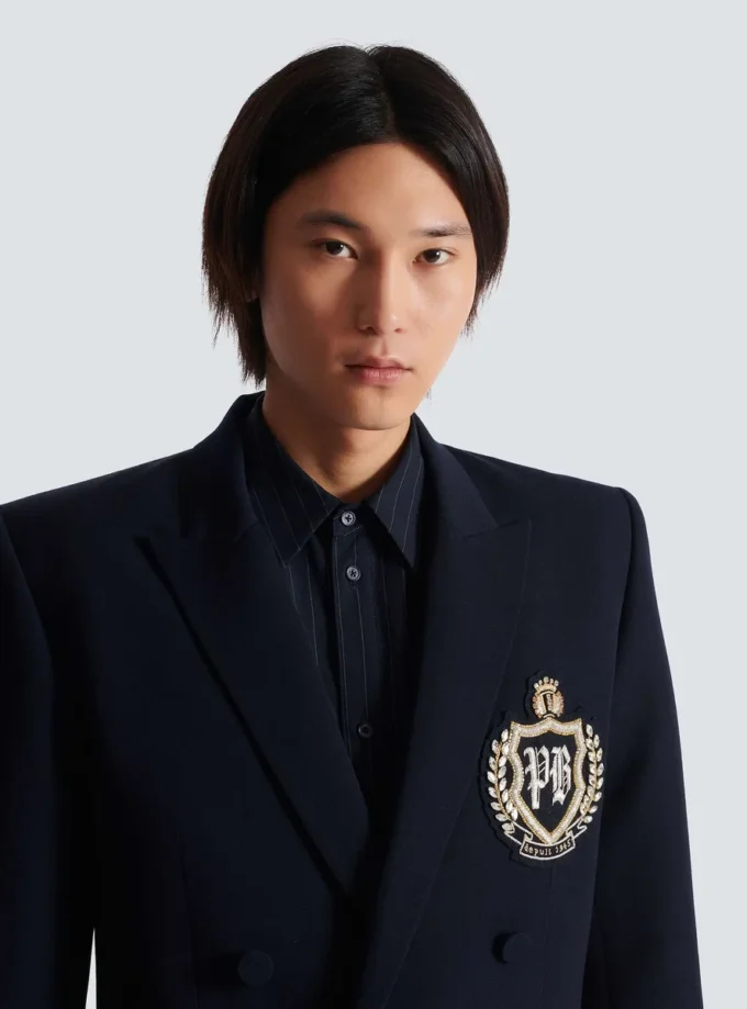 Wool blazer with crystal patch