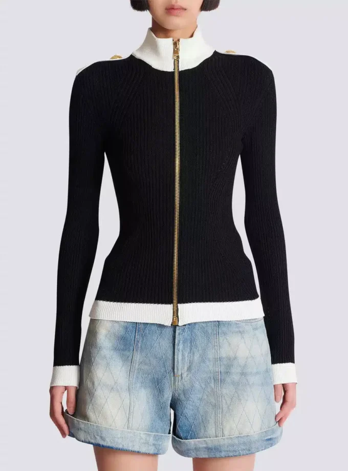 Zipped high-neck knit cardigan Zipped high-neck knit cardigan