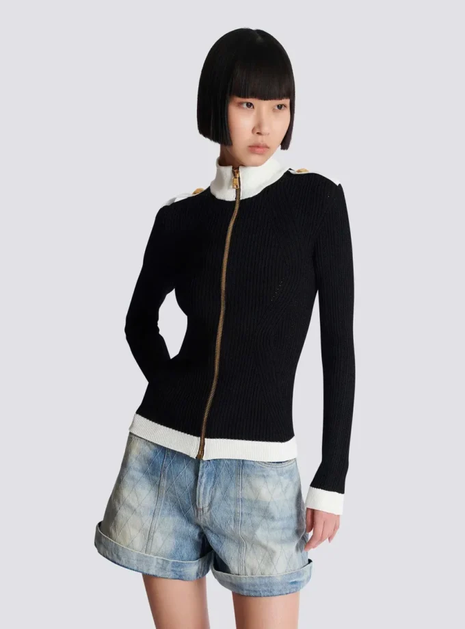 Zipped high-neck knit cardigan Zipped high-neck knit cardigan
