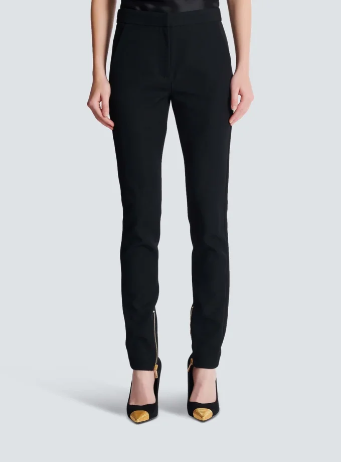 Zipped slim-fit grain de poudre trousers Zipped slim-fit grain de poudre trousers